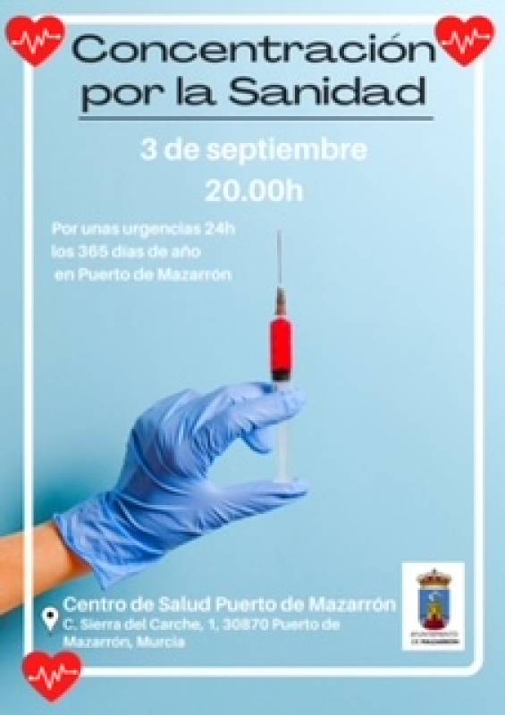 <span style='color:#780948'>ARCHIVED</span> - Demonstration against closure of 24-hour emergency service, Saturday September 3 at 8 pm, Puerto de Mazarrón Medical Centre
