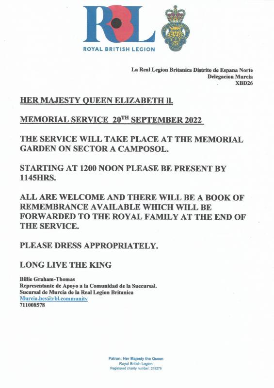 <span style='color:#780948'>ARCHIVED</span> - September 20 Memorial Service for Queen Elizabeth II in Camposol