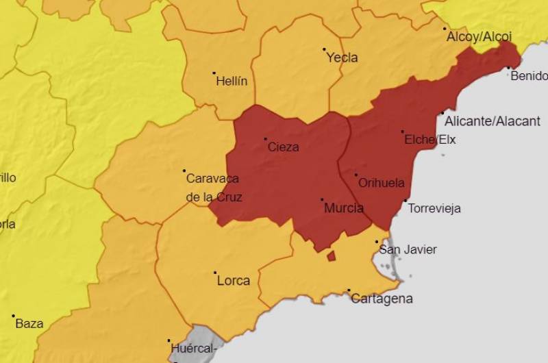 Murcia weather warning upgraded to red alert