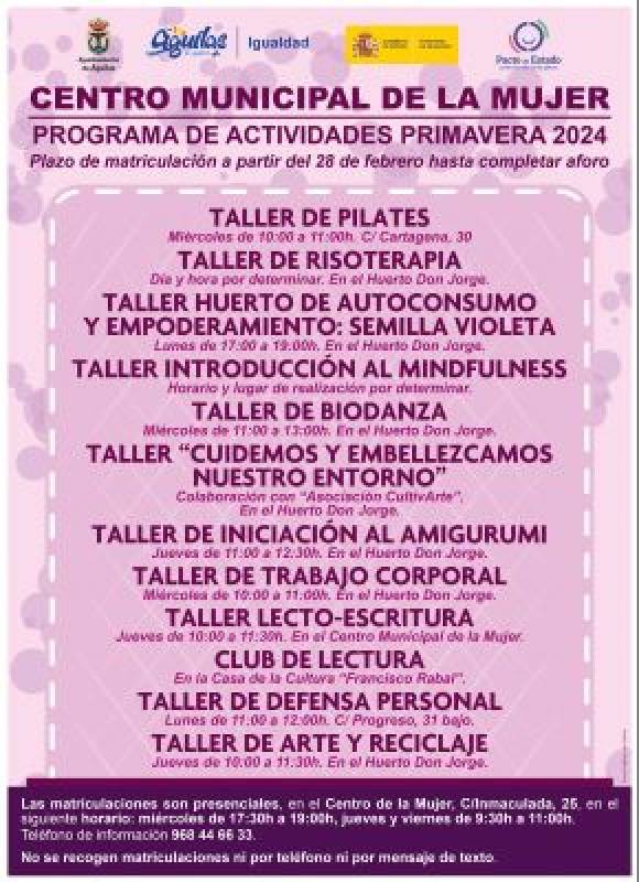 Sign up for free spring workshops at the Águilas Centre for Women