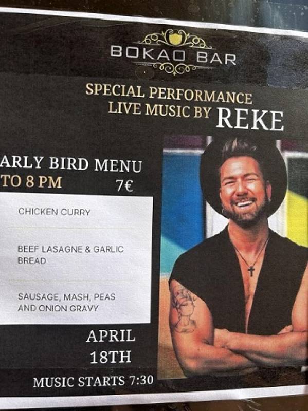 April 18 Early Bird menu with music by Reke at the Bokao Bar, Condado de Alhama Golf Resort
