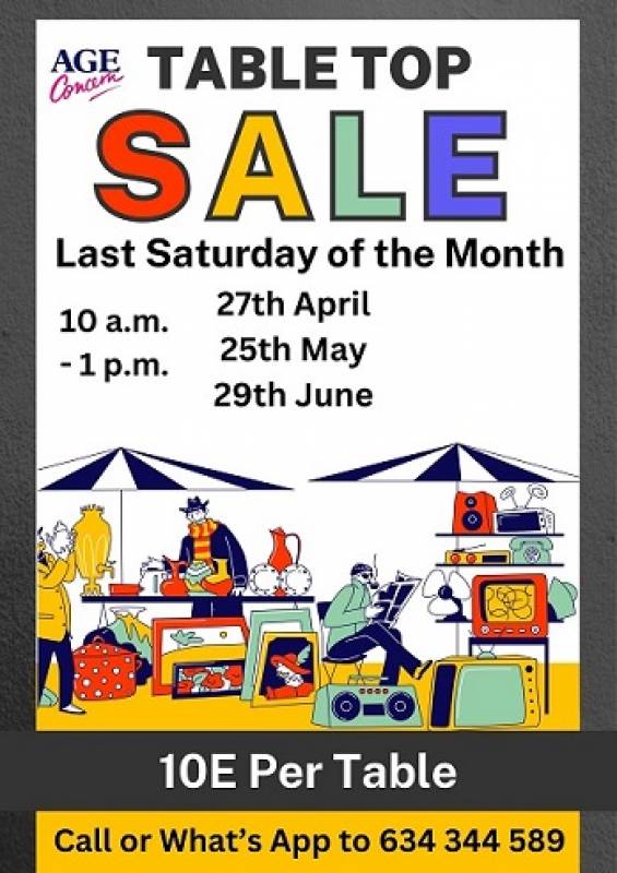 May 25 Age Concern Monthly Table Top Sale Extravaganza