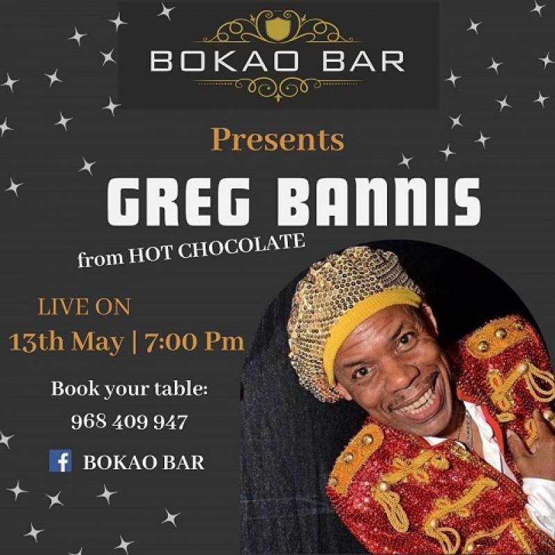 May 13 Greg Bannis appearing at the The Bokao Bar, Condado de Alhama Golf Resort