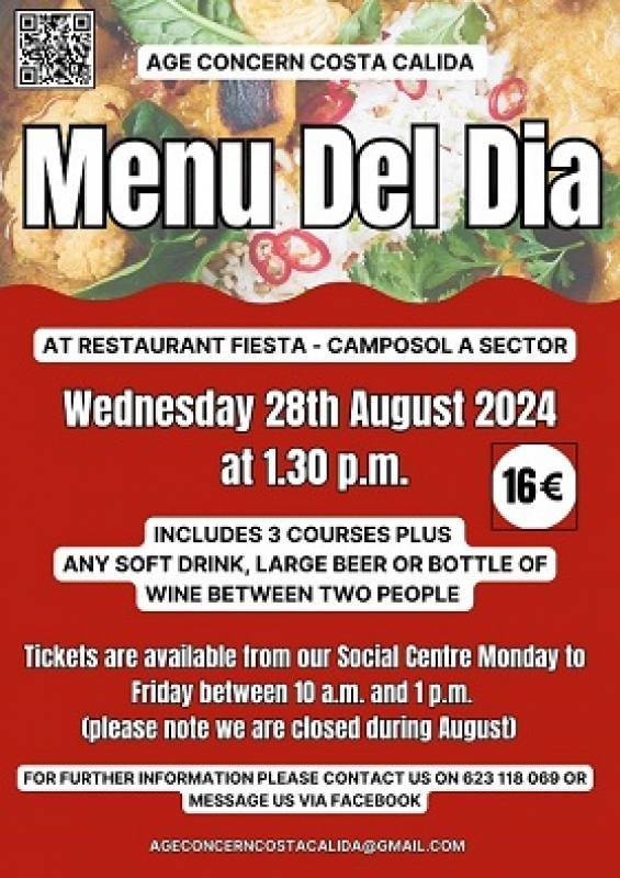 August 28 Age Concern Menu del Dia at the Restaurant Fiesta Camposol Sector A