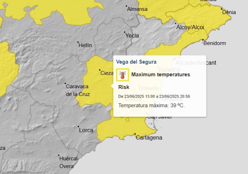 Heat alerts issued and calima on the way: Murcia weekly weather forecast June 23-26