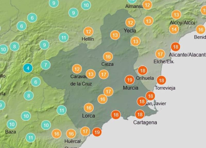 Murcia weekend weather forecast January 22-25: Alerts for strong wind continue