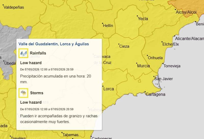 Weather warnings for rain, storms and hail across Murcia: Weekend forecast May 7-10