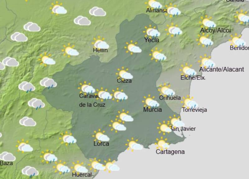More rain and falling temps this weekend: Murcia weather forecast May 14-17
